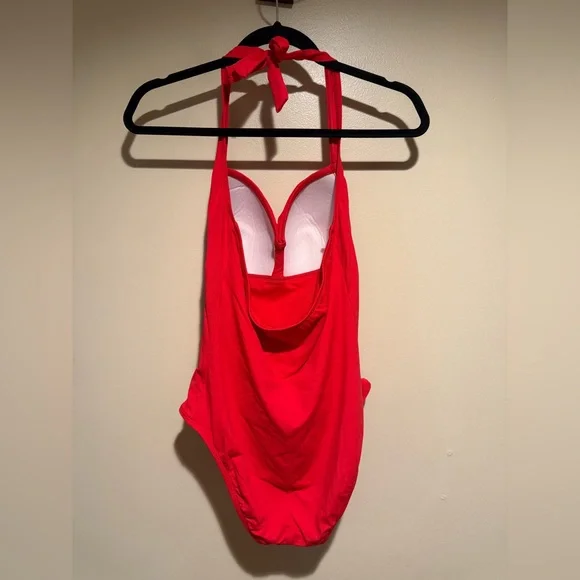 Liz Claiborne One Piece Swimsuit red halter women’s 12 - Picture 5 of 8